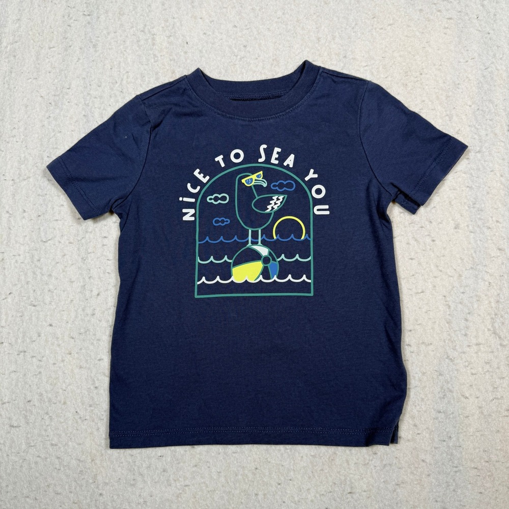 Garanimals Boys Navy Blue Nice To Sea You Seagull Graphic Tee Shirt 3T